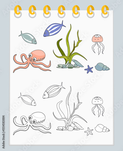 Coloring book Underwater Seabed Ocean Sea habitat