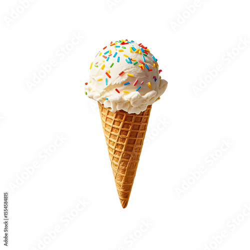 Vanilla Ice Cream Cone With Sprinkles  Floating In The Air, Generative AI