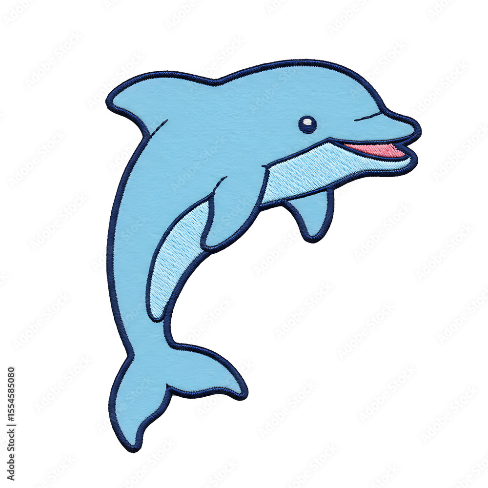 Obraz premium Embroidered-style dolphin with a transparent background, perfect for graphic design projects or educational materials about marine animals.