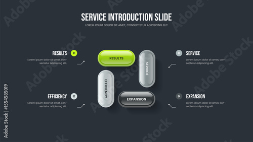 Digital Analysis 4 Step Diagram Slideshow Design. Enterprise Launch Four Element Infographic Frame Layout. Financial Planning Slide Template Vector Illustration.