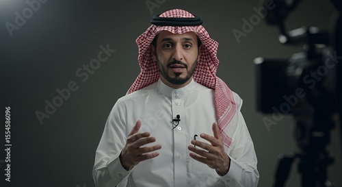Saudi Arabian Man Speaks Passionately to Camera During Filming