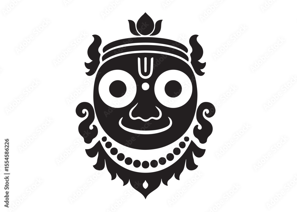 Fototapeta premium vector design of lord jagannatha, puri odisha god rathyatra festival, jagannatha vector illustration, happy rath yatra festival, jagannath rath silhouette on white background