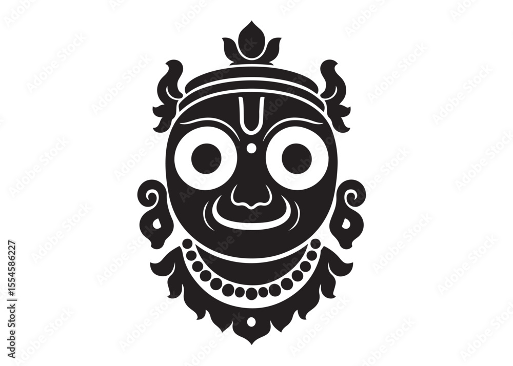 Fototapeta premium vector design of lord jagannatha, puri odisha god rathyatra festival, jagannatha vector illustration, happy rath yatra festival, jagannath rath silhouette on white background