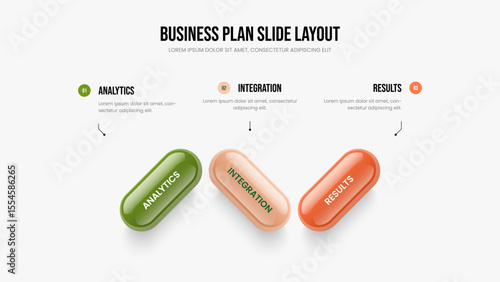 Advertising Strategy Three Option Diagram Frame Layout. Financial Showcase 3 Element Infographic Presentation Template. Professional Solution Slide Design Vector Illustration.