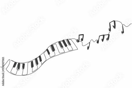 Single one line drawing wavy piano keys and some scales. A creative visualization. Different scales produce different rhythms. International Jazz Day. Continuous line design graphic illustration