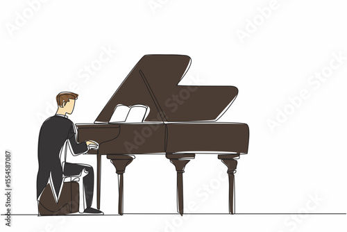 pianist playing brown grand piano, line art clip art preview