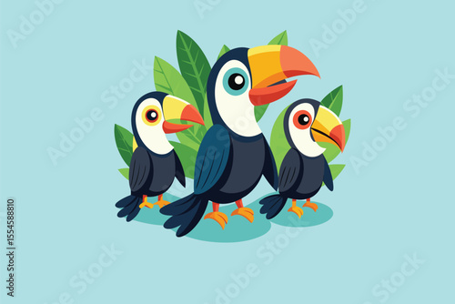 cute toucans cartoon style vector illustration