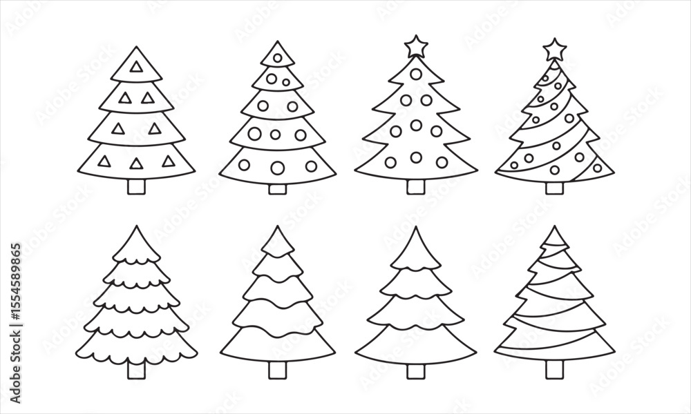 Obraz premium Set of Hand Drawn Christmas Tree Outlines – Holiday Vector Clipart