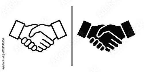 Handshake Icon: A simple and clean, minimalist vector design showcasing a handshake, symbolizing agreement, partnership, or greeting. Clean lines and a bold appearance