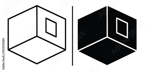 Isometric Cube Icon:  A versatile pair of isometric cube icons, one in black and one in white line art, perfect for various design projects.