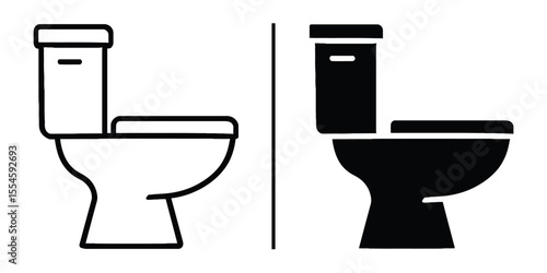 Contrasting Toilet Designs: A side-by-side comparison of two toilet designs, one in a minimalist line art style and the other in a bold, solid black silhouette.