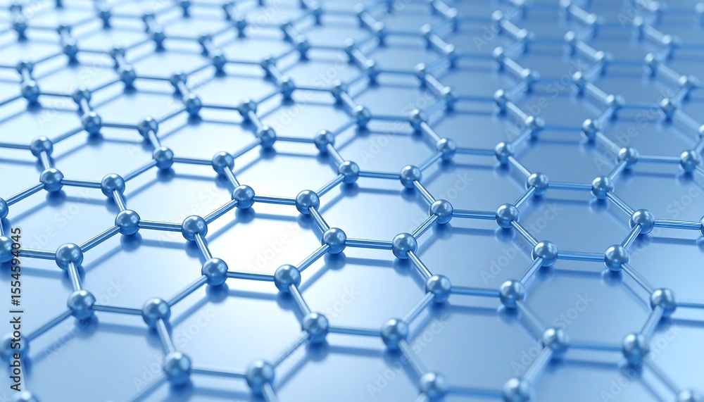 Graphene structure with interconnected hexagons with 3D illustration on blue background. Graphene structure with interconnected hexagons with 3D illustration on blue background.