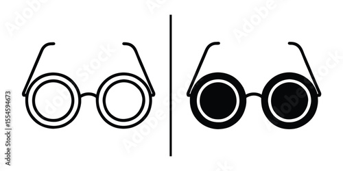 Visionary Spectrum: A minimalist illustration showcases two pairs of glasses, one transparent and the other opaque, symbolizing clarity and obscurity within a single frame.