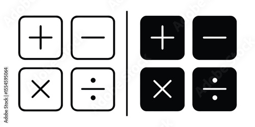 Math Symbols: A striking graphic showcasing fundamental mathematical operations. Simple design with plus, minus, multiplication, and division symbols, both in black and white.