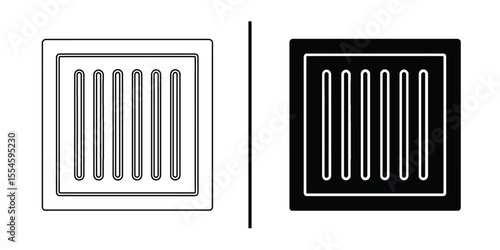 Sewer Grate Duo: A study in contrast showcasing a pair of square sewer grates; one in bold black and the other outlined in light grey.