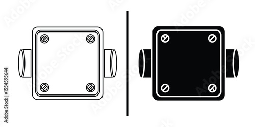 Electrical Junction Box: Minimalist monochrome depiction of an electrical junction box, emphasizing its functionality and clean design in either positive or negative space.