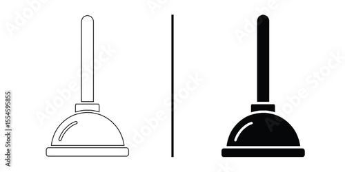 Plunger Illustration: A minimalistic illustration of a plunger, a necessary tool for maintaining household plumbing, in both outlined and solid versions.