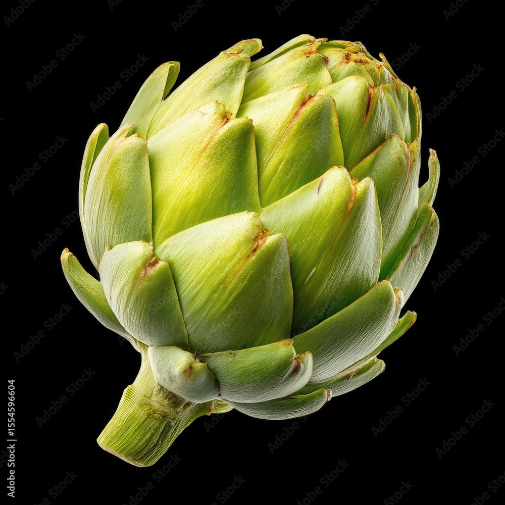 Fototapeta premium Fresh Whole Artichoke Isolated on Black Background for Food Photography