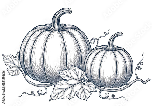 Vintage Pumpkin Line Drawing, Hand-Drawn Botanical Illustration