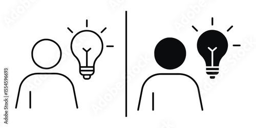 Lightbulb Inspiration: Two distinct depictions of individuals, one with a lightbulb illuminating brightly, and the other in shadow, symbolizing innovative thinking, creativity, and inspiration