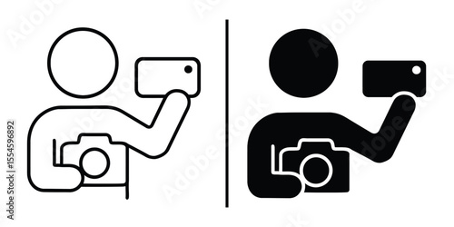 Photography Icons: Conceptual icons of an individual holding a smartphone and a camera, embodying the essence of photo-taking activities.