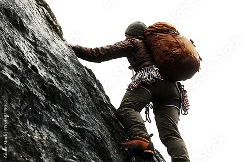 Rock climber ascending a steep cliff face with determination.
