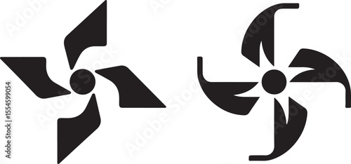 Abstract Black Pinwheel and Fan Blade Silhouettes for Movement and Wind