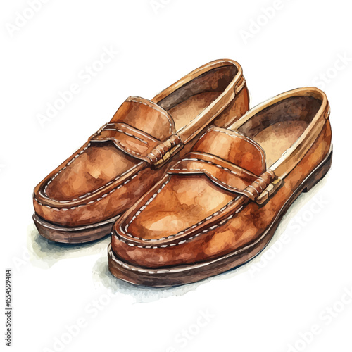 watercolor of Loafers Leather, vector, isolated on a white background.