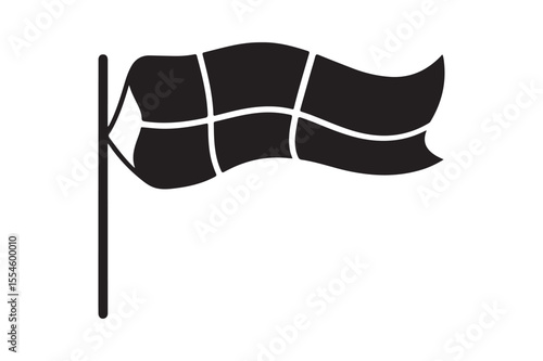 Simple Black Silhouette of a Wind Direction Indicator Flag Icon