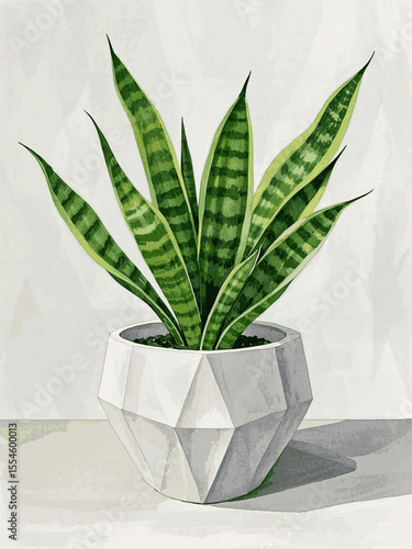 Guardian’s Vertical Wash Auspicious plants Snake Plant isolated watercolor vector illustration svg