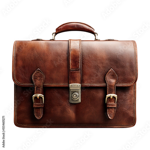 Vintage Brown Leather Briefcase Professional  Classic Design On Transparent Background