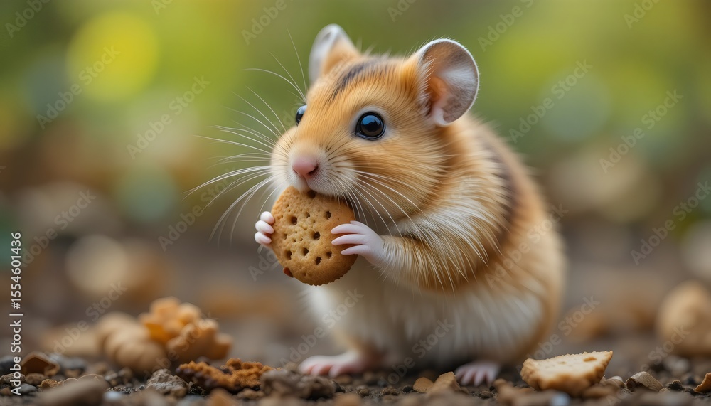 Adorable Hamster Eating a Cookie – Cute Pet Enjoying Snack in Natural Outdoor Setting, Capturing Sweetness, Charm, and Wholesome Animal Moments Adorable Hamster Eating a Cookie – Cute Pet Enjoying Snack in Natural Outdoor Setting, Capturing Sweetness, Charm, and Wholesome Animal Moments