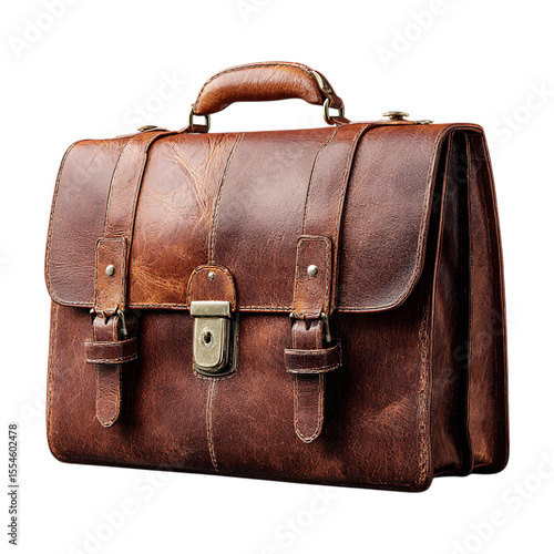 Vintage Leather Briefcase A Timeless Professional Accessory On Transparent Background