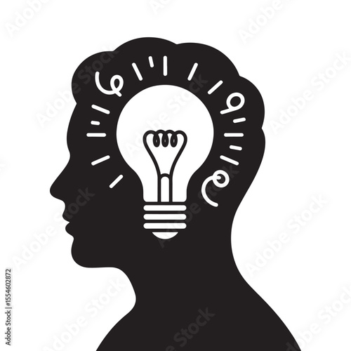 Silhouette Profile with Light Bulb Inside the Head - Concept of Ideas and Creativity in the Human Mind