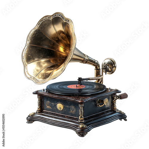Vintage Gramophone Antique Music Player  Perfect for Retro Designs On Transparent Background