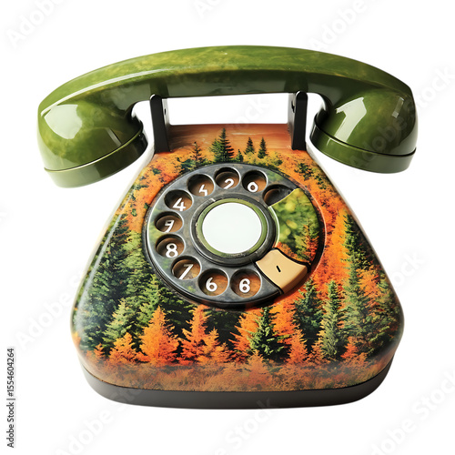 Vintage Rotary Phone A Forest Scene on a Classic Communication Device On Transparent Background