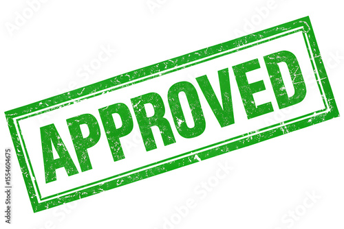 Green distressed stamp with the word Approved and a purple border isolated on a transparent background