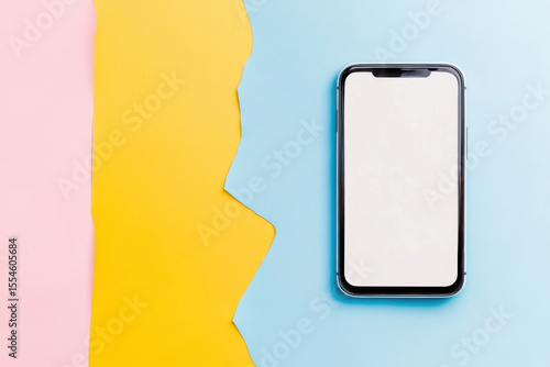 Smartphone with blank screen on pastel split background