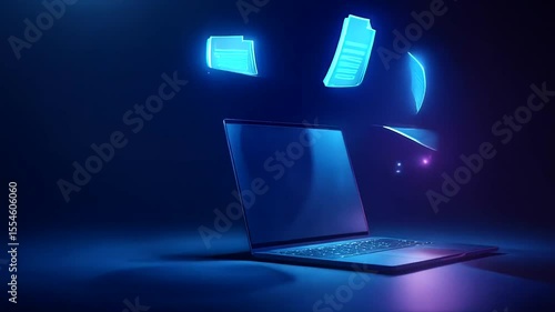 Laptop with digital file icons