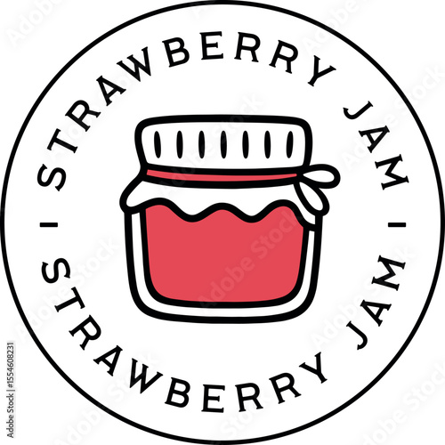Strawberry jam strawberries flavor homemade aesthetic round logo circular label sticker badge packaging. Cute jar cottagecore fruit retro coquette minimal drawing illustration isolated clipart design.