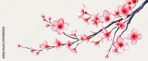 Elegant hand-drawn apricot blossom set; delicate thin line art, Japanese sakura style ,  japanese,  thin line