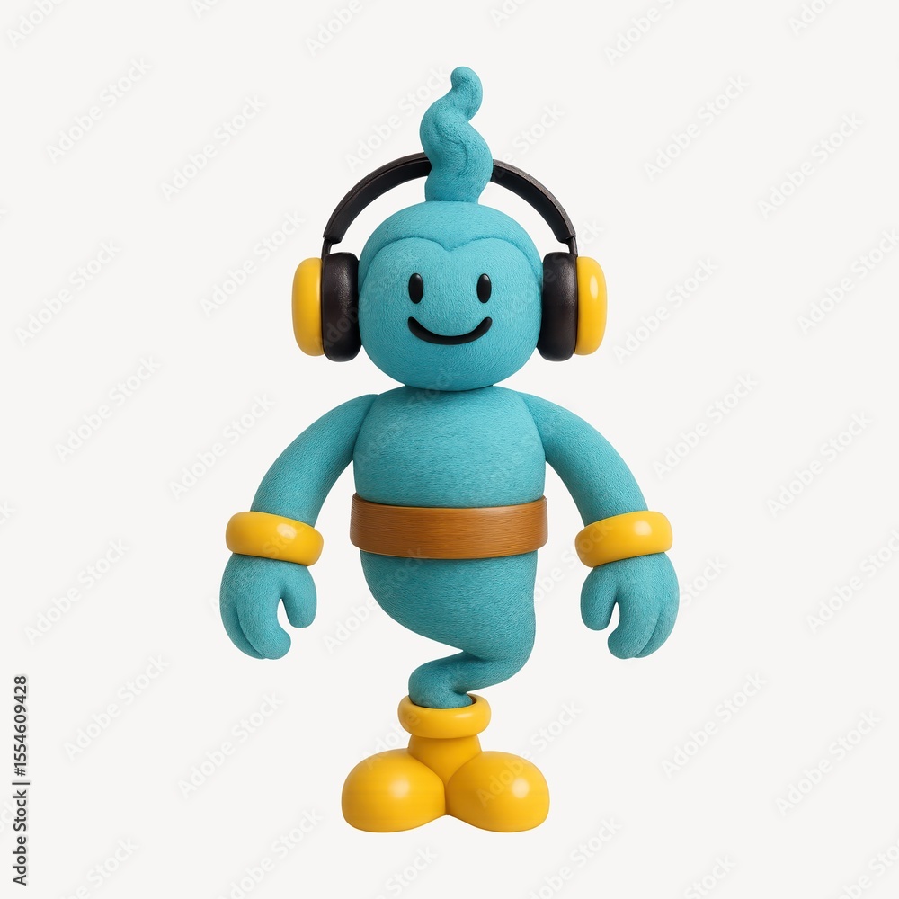 Playful blue character with headphones. Playful blue character with headphones.