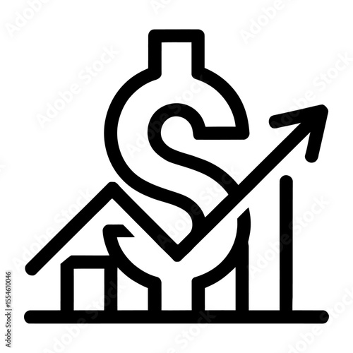 Economic Growth Icon. Dollar Symbol with Upward Arrow and Bar Chart