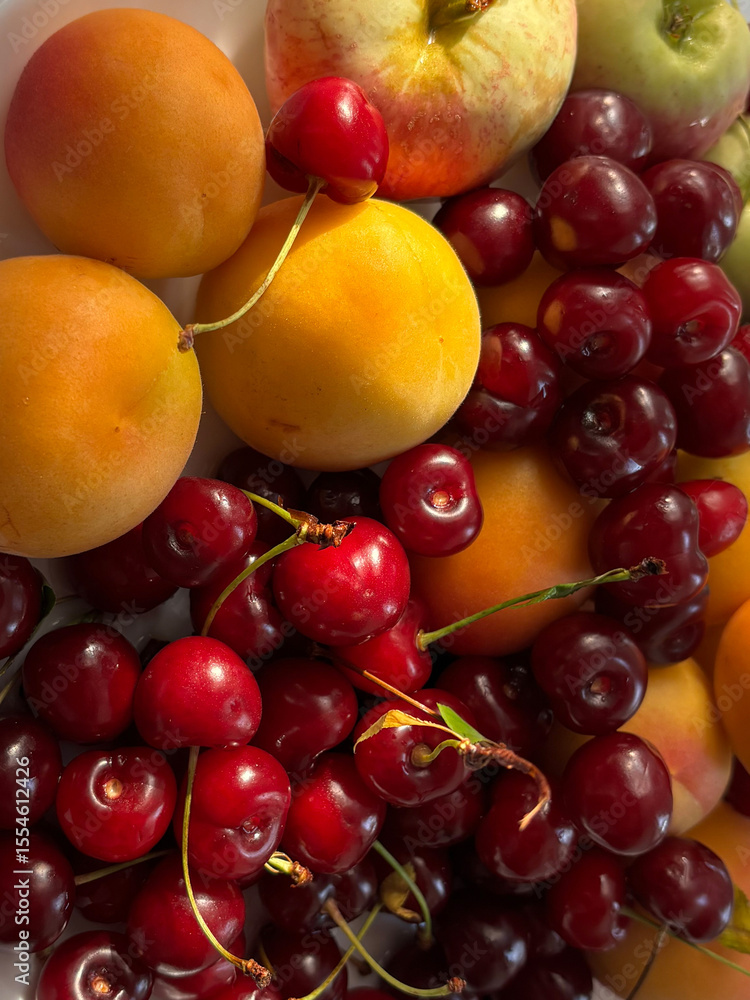 Fruits in the sun rays, background for your project Fruits in the sun rays, background for your project