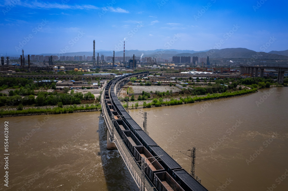 Naklejka premium oil refinery plant with train