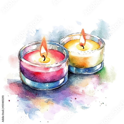 watercolor of LED Candle Lights, vector, isolated on a white background.