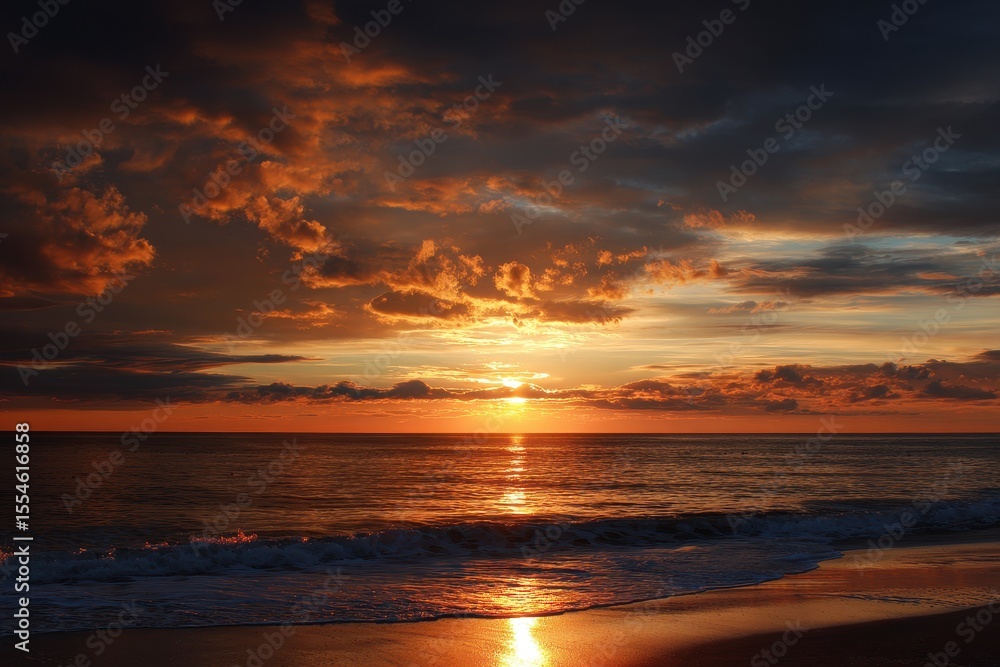 Obraz premium Marthas Vineyard Sunset: Beautiful Orange Gold Clouds over New England Beach