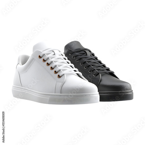 Classic Sneakers White  Black Leather LowTops On Transparent Background