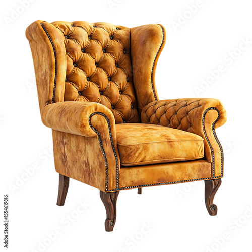 Luxurious Vintage Wingback Chair A Timeless Classic On Transparent Background