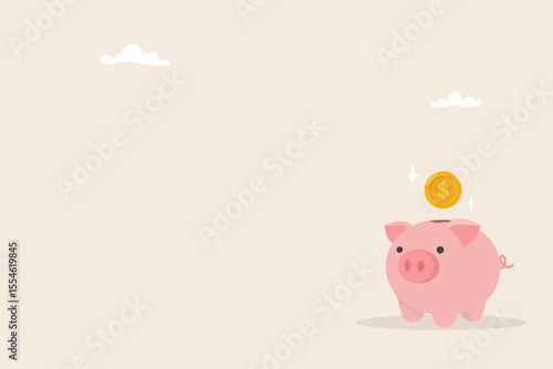 Financial saving money for retirement concept. Money management, strategy or plan for high return investment, growth earning. Piggy bank with copy space flat vector illustration.